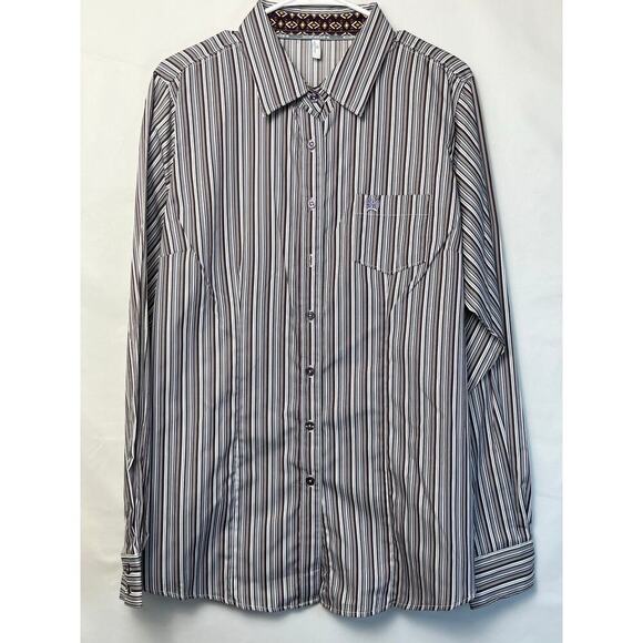 NWOT Cinch Women's Size XXL Purple Striped Tencel Long Sleeve Button Up Shirt - Picture 1 of 8